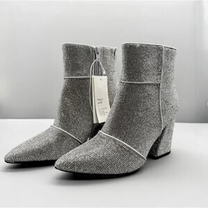 A New Day Boots Womens 6 Silver Cailin Ankle Sparkly Shimmery Evening 3.25" Heel